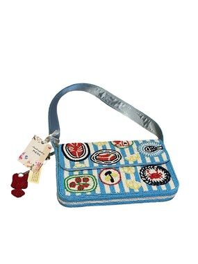 India Beaded Lobster Crab Seafood Plate Lemons  Nautical Striped Shoulder Bag